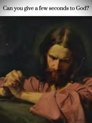 The image shows a Renaissance-style portrait of a man, likely Jesus, with long hair and a beard, looking downwards with a somber expression. He's wearing a draped garment, possibly a robe, and appears to be praying with his hands clasped. The background is dark and indistinct, creating a sense of depth and focus on the central figure. The overall impression is one of religious reverence and contemplation.