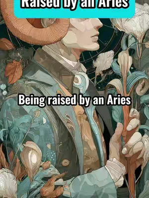 An artistic digital illustration features a person with a profile view, styled with a ram's horn hairpiece, and ornate coat, set against a backdrop of flowers and a celestial design, suggesting zodiac symbolism.