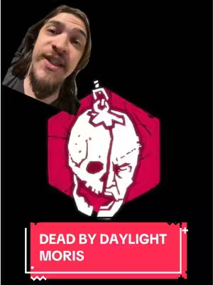 A cover image featuring a man in the top left corner. Below him is the logo for Dead by Daylight, split in half with the game's name on a red banner at the bottom of the screen.