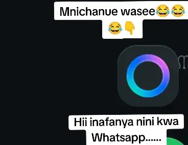 The image shows a phone screen with a dark background. At the top, there is text overlayed with emojis. In the center, an app icon is visible. At the bottom, more text is placed.
