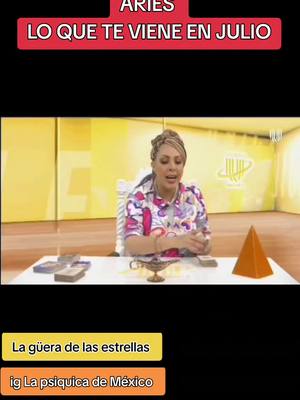 The cover image features a woman with blonde hair and a patterned shirt seated at a table with cards and a golden object, likely related to tarot or fortune-telling. There are text overlays at the top and bottom naming the zodiac sign Aries. Red and yellow are the dominant colors.
