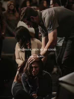 The cover image depicts a scene of religious worship. Three individuals are the focus; a woman in the center is crying, with her head bowed. A man is placing his hand on her head in a comforting gesture. Another person stands behind them, partially visible in the background with others blurred out. Text overlayed on the scene reads, 'YOU HAVE BEEN SO SO GOOD,' with the handle '@HOLY GOSPEL' underneath.