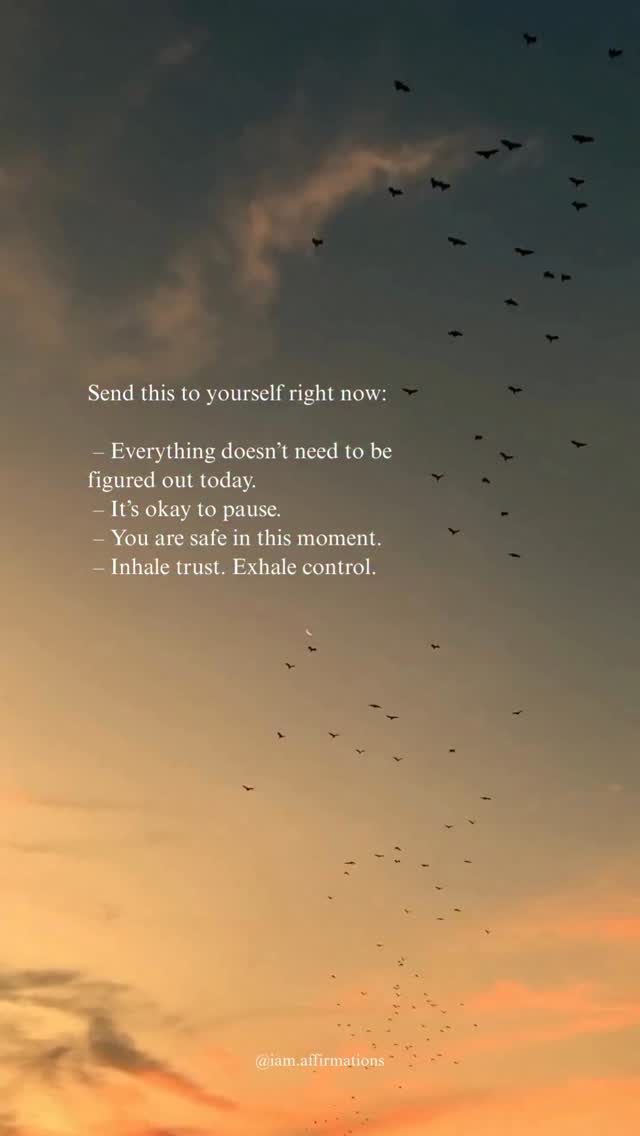 A vertical image with a gradient sky in shades of orange and blue. Silhouetted birds are scattered across the upper half, with the text overlayed in the center.
