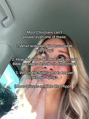 A woman with blonde hair is centered in the frame, looking up and to the right as if in thought. superimposed text in white, appears towards the top of the frame, asking questions.