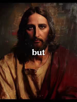 The cover image features a classical painting of Jesus with dark hair and a beard, looking directly at the viewer. The text overlay reads "but". The background has a textured, painterly appearance with a mix of dark and warm tones.