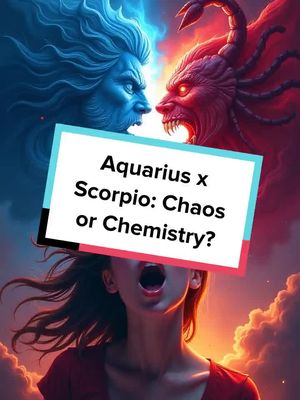 The cover image depicts a dramatic scene with stylized illustrations. In the top portion, two opposing figures resembling mythological creatures face each other: one blue, the other red. They appear to be engaged in a conflict. Below, a woman with long dark hair and a red top is shown with her mouth wide open in shock or surprise, against a blurred background of orange and purple hues, suggesting a fiery sky. A white rectangle that is slightly tilted is placed across the center of the image, as a hook text, in an attempt to convey the content of the video.