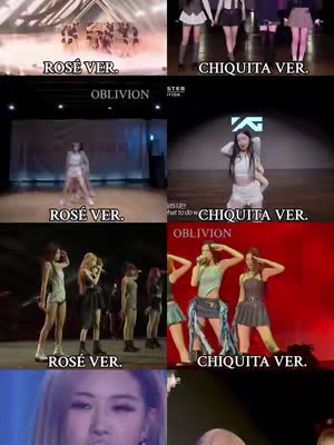 A grid-layout image showing multiple video snippets arranged in rows and columns. The image features various scenes with the words "ROSÉ VER." and "CHIQUITA VER." overlaid at the bottom of many of the scenes. The overall composition is dynamic, with a mix of colors and content suggesting a comparison or contrast.