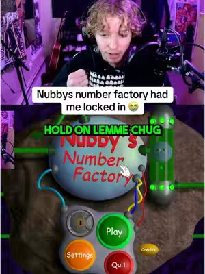 The cover image is divided into two sections. The top section features a young man with curly blonde hair, holding a mug, and looking at the camera with a slight expression. The bottom section displays a screenshot of a video game interface with the text overalyed on the top. The overall composition is centered around the game screen with key elements: a central control panel, buttons for "Play", "Settings", and "Quit", and the name of the game.
