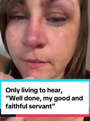 Close-up of a person's face, with reddish skin around the nose and tear-filled eyes. Below, a white banner displays the overlay message.