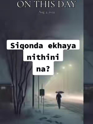 A snowy, wintery scene with a figure walking away with an umbrella on a foggy street, with text overlays.