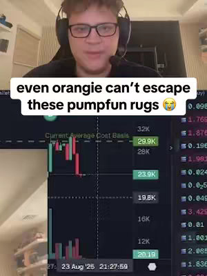 The cover image features a young man wearing glasses and a headset, positioned in front of a screen displaying a cryptocurrency chart. The chart shows price fluctuations with red and green bars, along with numerical data. The background includes a glimpse of a room with shelves. The overall composition is focused on the man and the screen, suggesting a video about cryptocurrency trading or analysis.