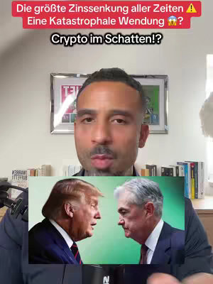 The cover image features a man in the center of the frame, likely the content creator, speaking directly to the camera. Above him is a text overlay in red and white, and a lower panel displays an image split down the middle, showing Donald Trump on the left and another man, likely a financial figure, on the right. The overall composition places the creator as the focal point, with the images below providing context to the financial or political topic.