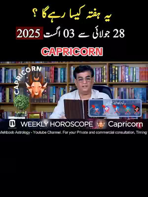The image presents a medium shot featuring a man seated and looking directly at the viewer. He is positioned in front of a backdrop that includes a bookshelf filled with books and a small decorative plant. The man is wearing glasses and a white shirt. Above him, text overlays in both English and Urdu state the video's title and date. A smaller display is visible on his left, and there are decorative elements on each side of him. The overall composition is well-lit, and the focus is on the man and his surroundings.