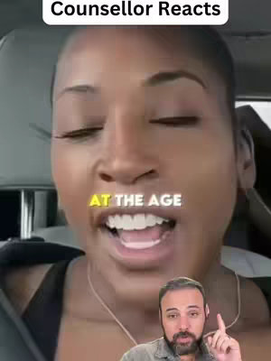 The cover image shows a woman in what appears to be a car. The top of the image has the text overlay "Counselor Reacts" and the background is the car, the foreground is a woman speaking, and a man is in the bottom right corner of the image. The woman is smiling.