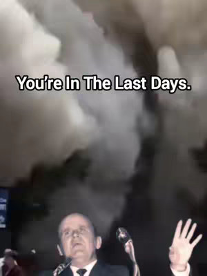 The cover image captures a man speaking into a microphone, with one hand raised. The background features what appears to be smoke or clouds, with text at the top stating 'You're In The Last Days'.
