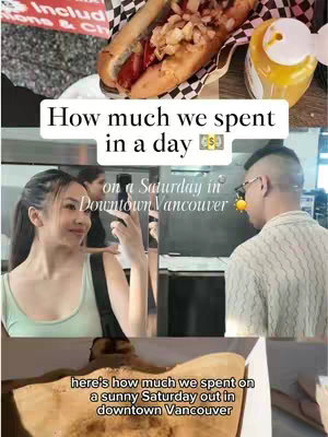 The cover image is a vertical collage. The top displays a close-up of a hotdog with grilled onions and a beverage, likely juice, beside it. The middle portion features a woman taking a selfie, with a man in the background, possibly reflecting in a mirror. The bottom portion shows a close-up shot of a wood table with text over it.