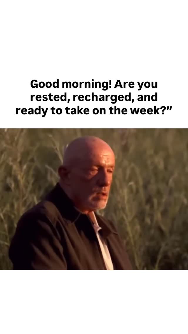 The image shows a bald man with a serious expression, likely a character from a show. Text is overlaid on top.
