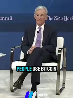The cover image features Jerome Powell, Chairman of the Federal Reserve, seated in a chair against a backdrop with text reading "Summit" and "The New York". He is wearing a suit and tie. Overlayed in a bold, white font is a text hook.