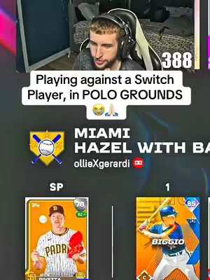 A cover image showing a live stream of a baseball video game. The streamer is visible in a small window on the top left. The main part of the screen displays in-game graphics, including team logos, player cards, and score information.