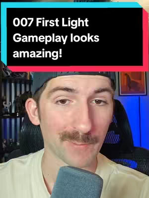 A man with a mustache is facing the camera, with text overlayed on a black and red rectangle. The text includes the game title. The background is a room with some objects and posters.