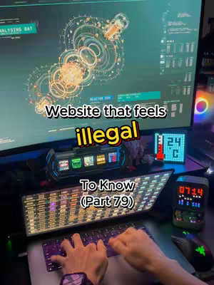 The image features a person's hands operating a laptop keyboard, with various tech gadgets in the background. The screen displays a complex, colorful graphic and is the initial focus, enhanced by overlay text and various digital displays to create a modern tech environment.