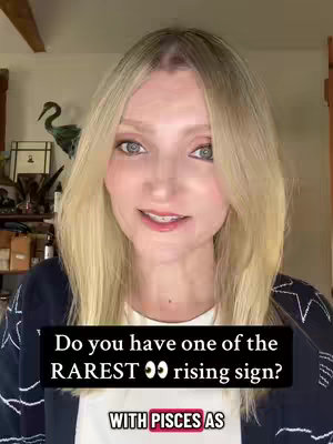 A woman with blonde hair and fair skin smiles at the camera. Text overlays read, "Do you have one of the RAREST 👀 rising sign?" and "WITH PISCES AS."