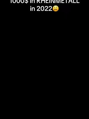 The cover image is a solid black background with white text overlaid near the top, stating '1000$ in RHEINMETALL in 2022', followed by a sad emoji. The text is centered and easy to read.
