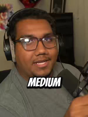 A man with glasses and a headset is looking at the camera. The text "MEDIUM" is displayed in a white font with a black outline.