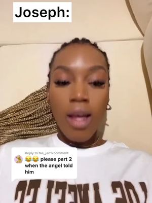 A woman with braided hair is centered in the frame, speaking. Above her is a white text box that indicates "Joseph:". Below, a comment section reveals user replies.