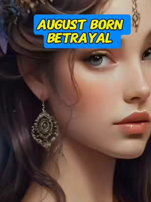 The image is a digitally painted portrait of a woman, focusing on her face and upper body. She has fair skin, with a rosy complexion. Her light brown hair is styled with loose waves, some of which fall onto her shoulder. She wears a delicate earring on her left ear. The background is blurred, with blue text in a yellow box at the top of the frame that reads, "AUGUST BORN BETRAYAL".