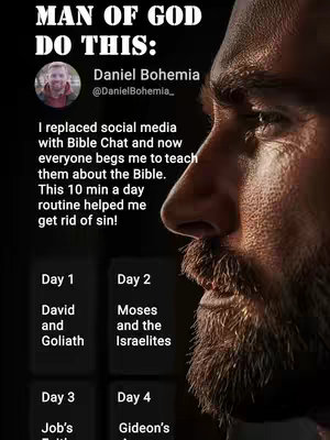 The cover image focuses on a close-up profile of a man with a beard. Superimposed over the man's face are white text overlays, including the video title and the creator's name and handle. The composition is a vertical layout, with the man's face taking up a significant portion of the right side of the image. Dark background.