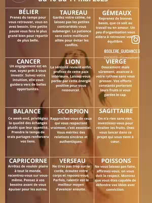 The cover image is a vertical graphic, predominantly white with sections of yellow and brown. The layout is divided into sections, likely representing different astrological signs based on the word 'Horoscope du week-end' that sits above. Each section contains text, hinting at personalized horoscopes. The overall composition is clean, using a simple and clear design, with the logo @SOLE_GUIDANCES being visible at the top right.
