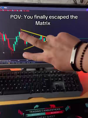 The cover image shows a close-up of a computer screen displaying a stock chart, overlayed with text. A hand with a black bracelet is pointing at the chart, and the background includes a keyboard and a mousepad. The overall setup suggests a trading or financial analysis context.