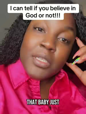 A close-up shot of a Black woman with dark, curly hair, angled slightly towards the camera. She wears a bright pink collared shirt. Above her head is white text in a black box, and another line of white text at the bottom.