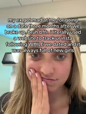 A close-up shot of a young woman with long, blonde hair, her face partially obscured by her hand. The text overlayed on the image is white and in a sans-serif font. The background is softly blurred.