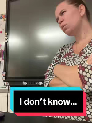 The cover image shows a person, likely a teacher, standing in front of a smartboard. The hook 'I don't know...' is overlaid on a red and blue rectangular background.