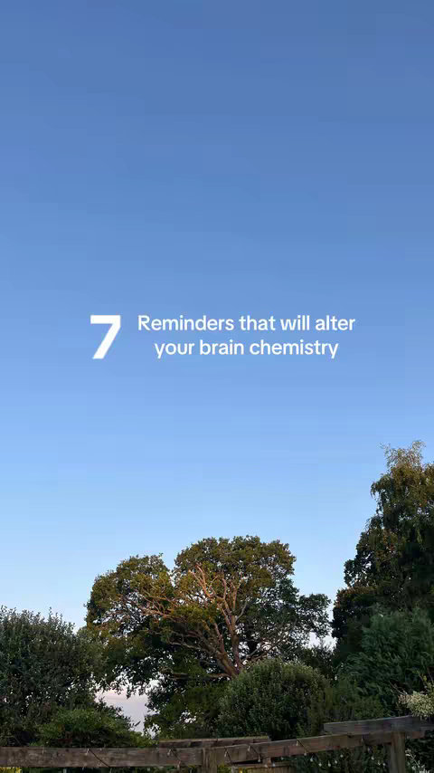 A serene image featuring a blue sky dominating the upper portion, transitioning to a backdrop of treetops and foliage below. Overlayed atop the sky is a white number "7" followed by text that is the main focus of the image. The composition utilizes natural lighting, creating a calm and inviting atmosphere.
