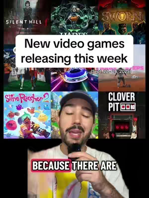 The cover image shows a collage of nine video game thumbnails, including a man holding a microphone and talking on the bottom with a lower text layer that begins with "BECAUSE THERE ARE".  White text overlays. 