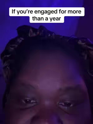 Close-up shot of a person's face, with focus on the eyes, under blue and purple lighting. A text overlay at the top reads 'If you're engaged for more than a year'.
