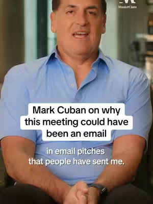 The cover image shows Mark Cuban speaking in a video. The text overlay says 'Mark Cuban on why this meeting could have been an email'. The background is blurred, with neutral colors.