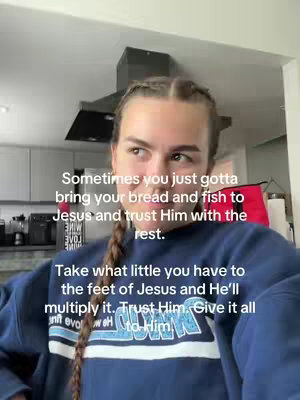 A woman with a braid in her hair is looking off to the side with a thoughtful expression. Text overlays are present describing religious concepts.