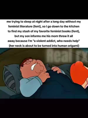 The image is a still from the animated TV show Family Guy. It features Peter Griffin in bed, appearing to be asleep or in the process of waking up with his eyes squeezed shut. Text overlays are positioned above the character, providing a caption for the image. The overall composition is a humorous depiction related to the context.