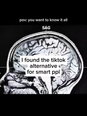 The image is a black and white medical scan of a human brain. Text overlays are present describing the image as an alternative to the platform 'tiktok'.
