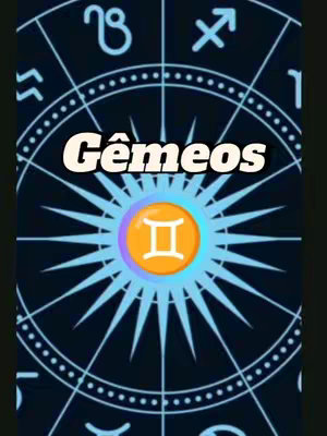 The cover image features a stylized astrological chart. A dark blue background is overlaid with a pattern of white dotted lines. A central circle contains elements of a zodiac symbol. In the foreground, a text overlay in a bold font reads "Gêmeos".