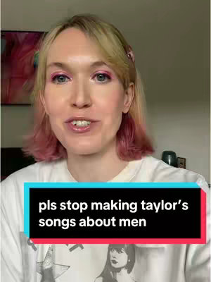 A person with blonde hair with pink highlights, wearing a white t-shirt, pink makeup, and a black and teal text overlay.
