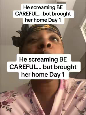 The cover image features a close-up of a person's face, looking upwards with a slight squint. The person is wearing a patterned head wrap and a pink floral robe. Two text overlays are positioned above and in front of the person's face, conveying a message.