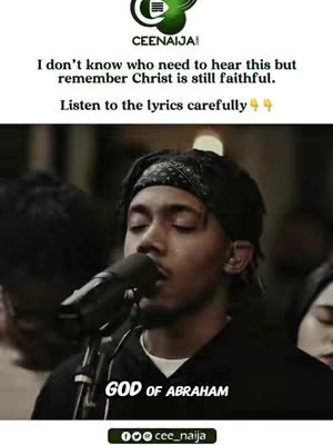 The cover image shows a man singing into a microphone on stage, likely during a performance. He is wearing a black hoodie and a patterned bandana. The background is blurred, with other figures partially visible. Overlaid on the image are some textual elements including the handle of the video creator @cee_naija, and the song title 'GOD OF ABRAHAM' in a clean, white font.