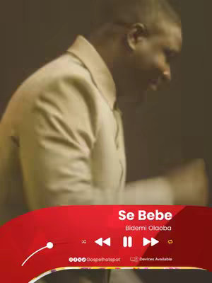 The cover image features a man in a light-colored suit, partially visible from the waist up, against a dark background. A red bar at the bottom contains the song title, artist, and music control icons. The overall color palette is muted with a focus on the subject.