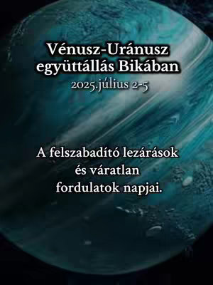 The cover image showcases a cosmic scene. In the background, a planet with blue and turquoise swirls dominates the view. Overlayed on this is text in Hungarian, with a classical serif font, informing about astronomical events and dates. The overall composition is designed for conveying a spiritual or astrological theme.