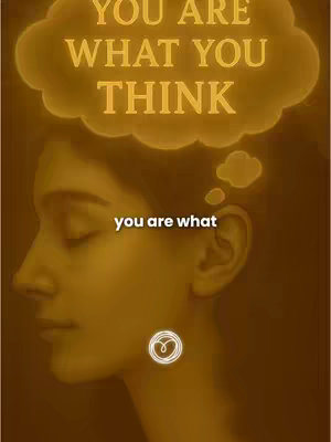 A side profile of a woman with closed eyes is set against a warm, sepia-toned background. A thought bubble arches over her head, filled with text. Below, a smaller text element accents the image, with a simple circular graphic adjacent to her neck.